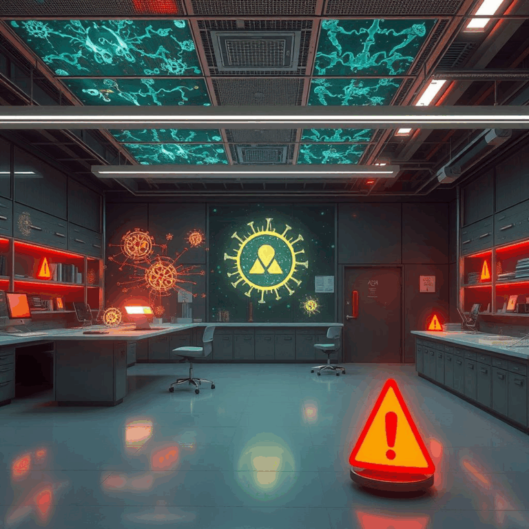AI bioweapon risk hologram over laboratory setting