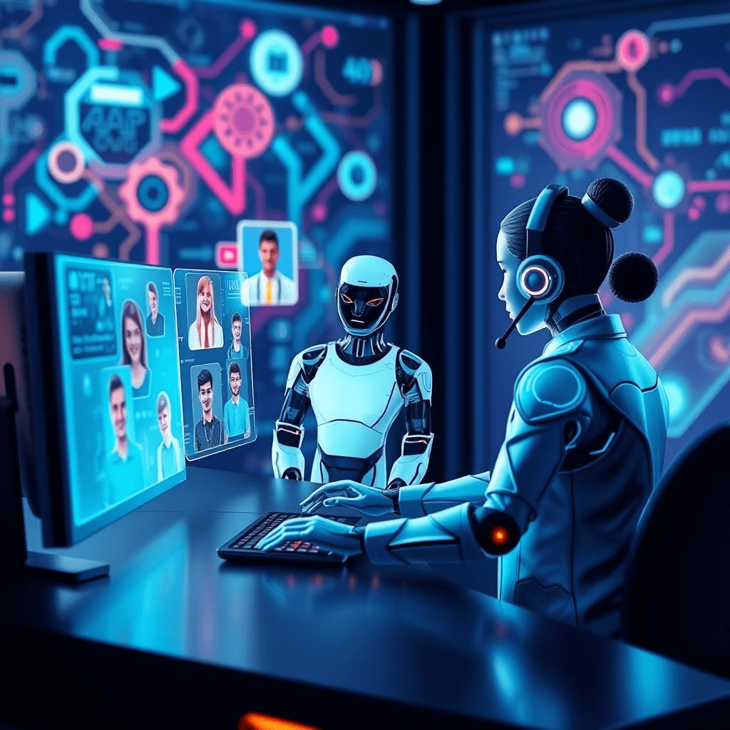 AI chatbots managing customer support holographically.