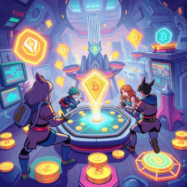 A dynamic blockchain gaming world where players earn crypto tokens.