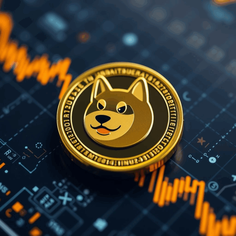 Dogecoin rebound chart with network nodes