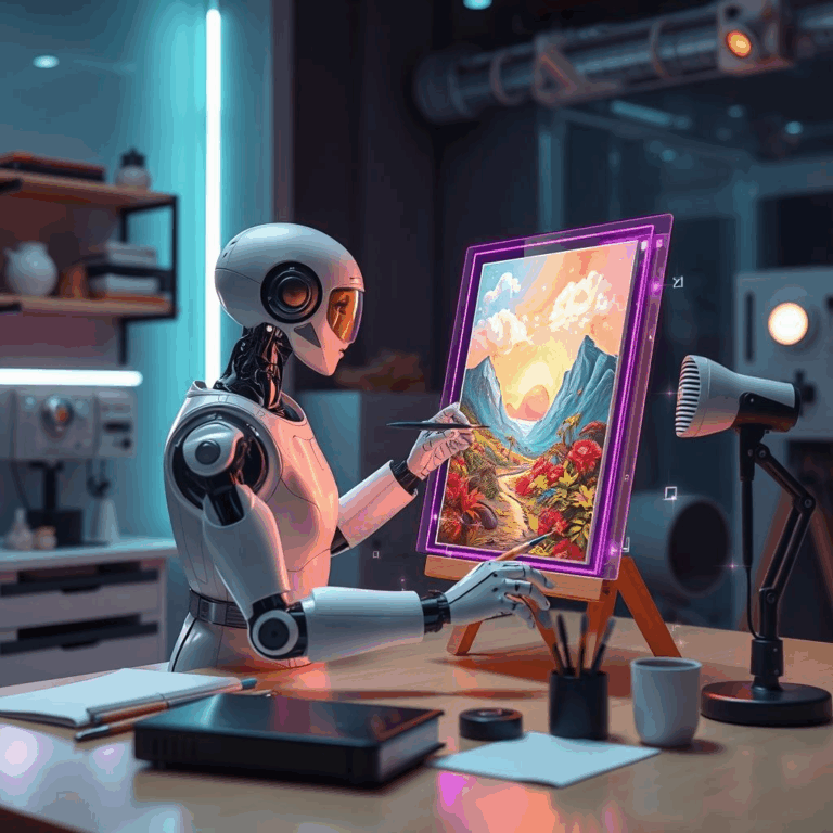 A holographic AI assistant creating a multimodal project.