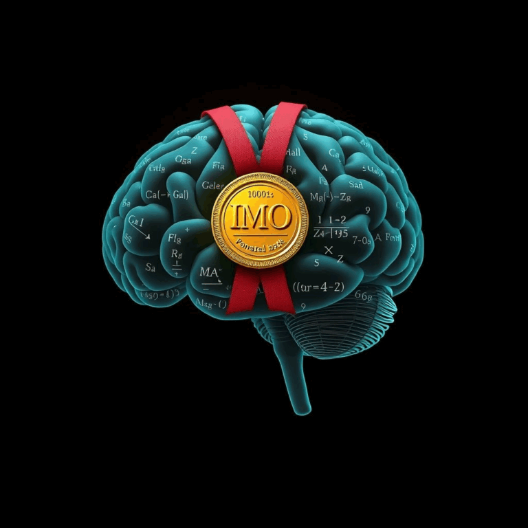 IMO gold AI model with medal and mathematical equations