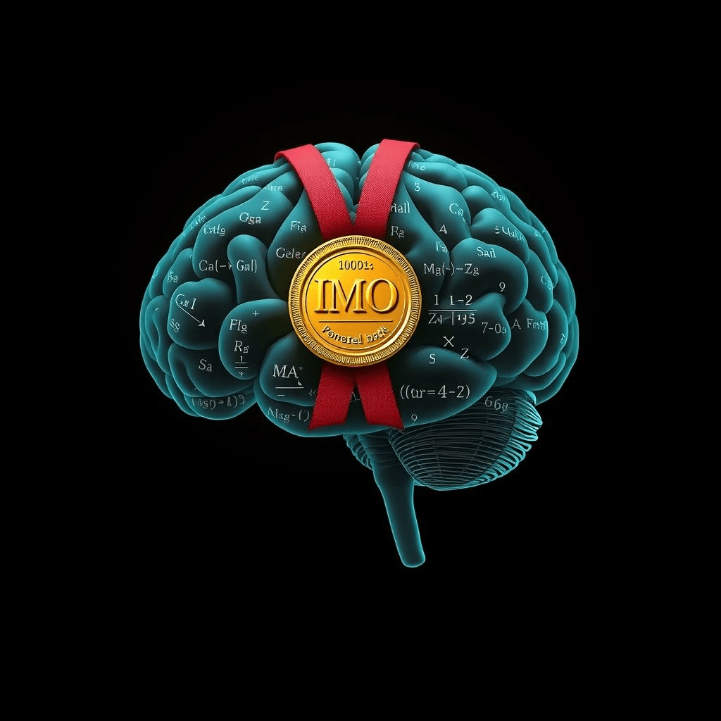 IMO gold AI model with medal and mathematical equations