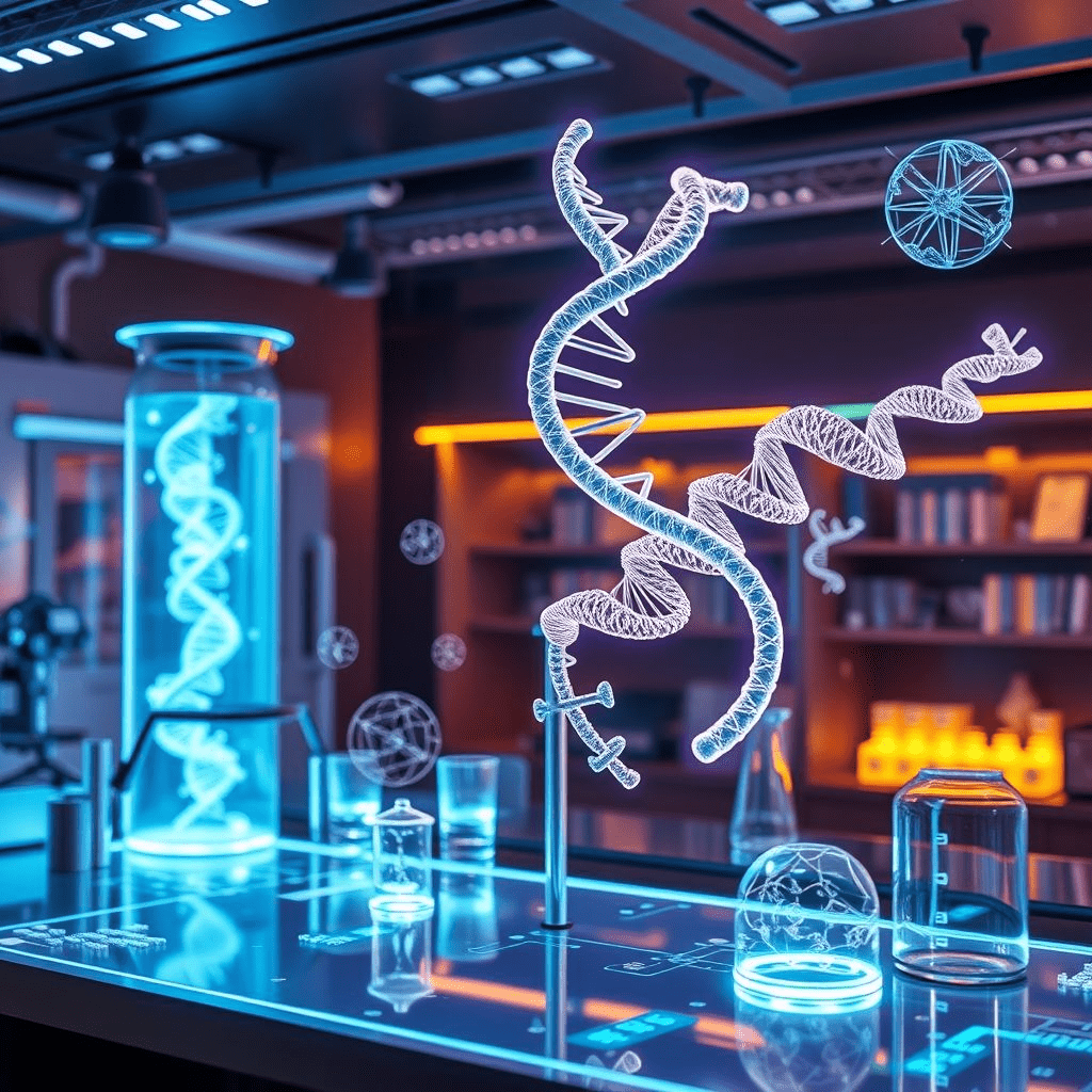AlphaFold 3 showing atomic-level protein and RNA models in a virtual lab