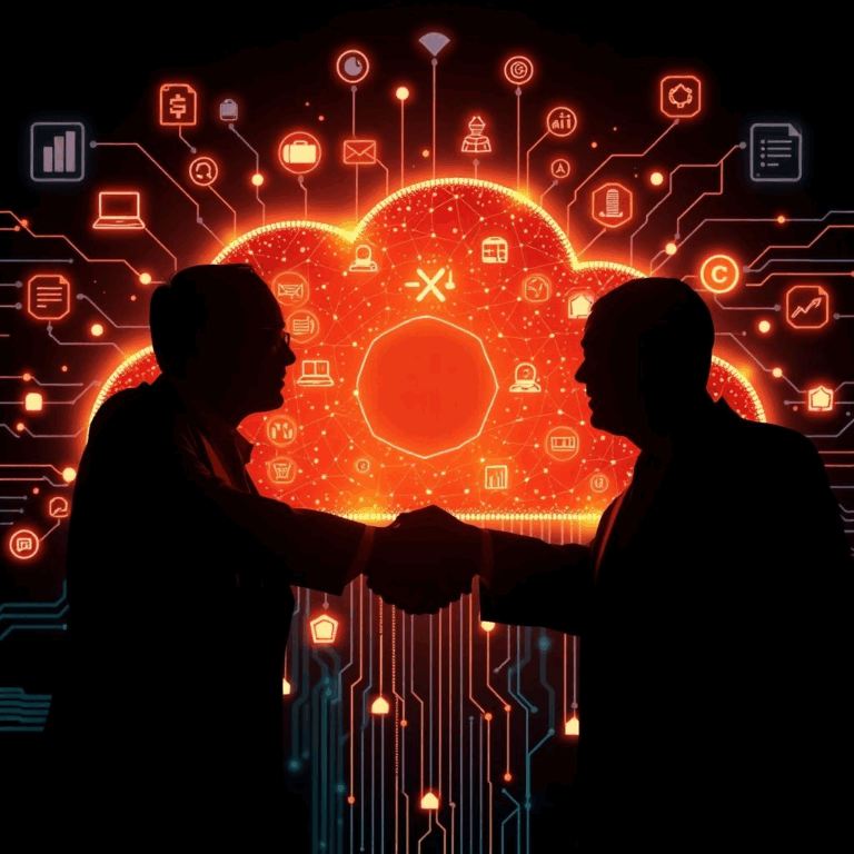 Amazon Anthropic investment partnership symbolized with handshake and AI cloud