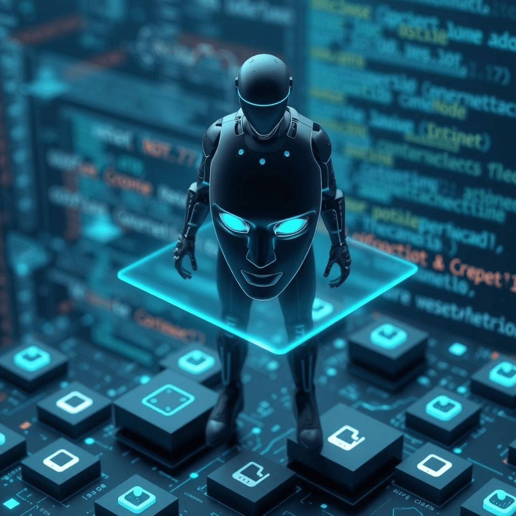 AI sentinel hologram protecting code and database—Big Sleep AI cybersecurity in action