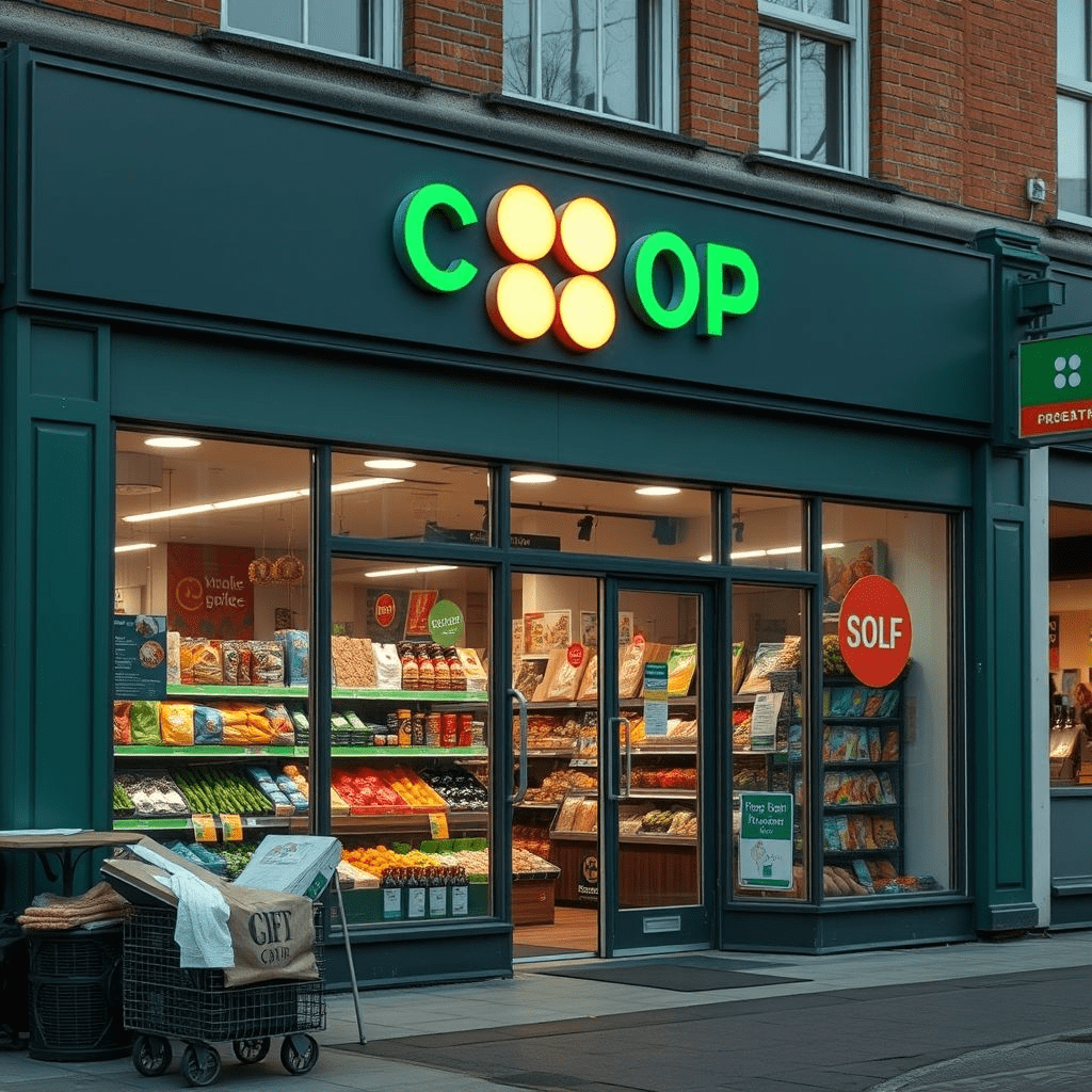 Co-op data breach UK storefront and data leak symbol