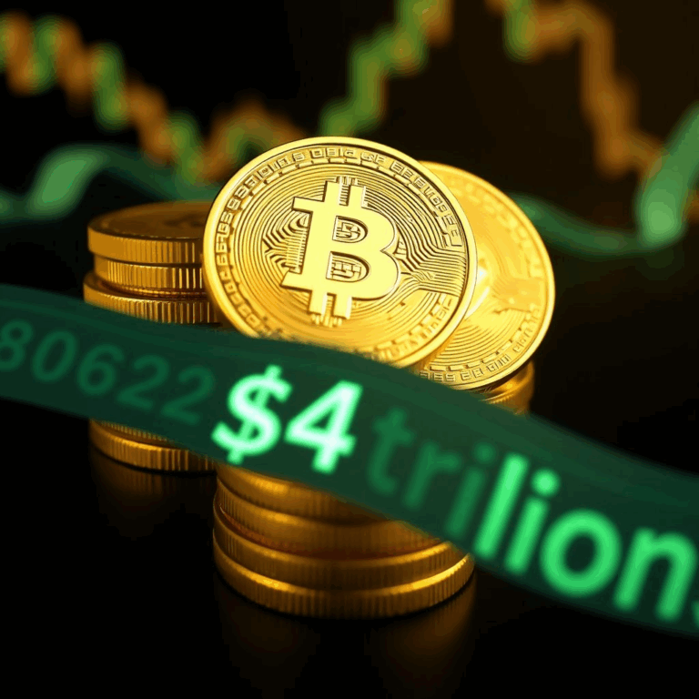 crypto market cap $4 trillion milestone with coins and charts