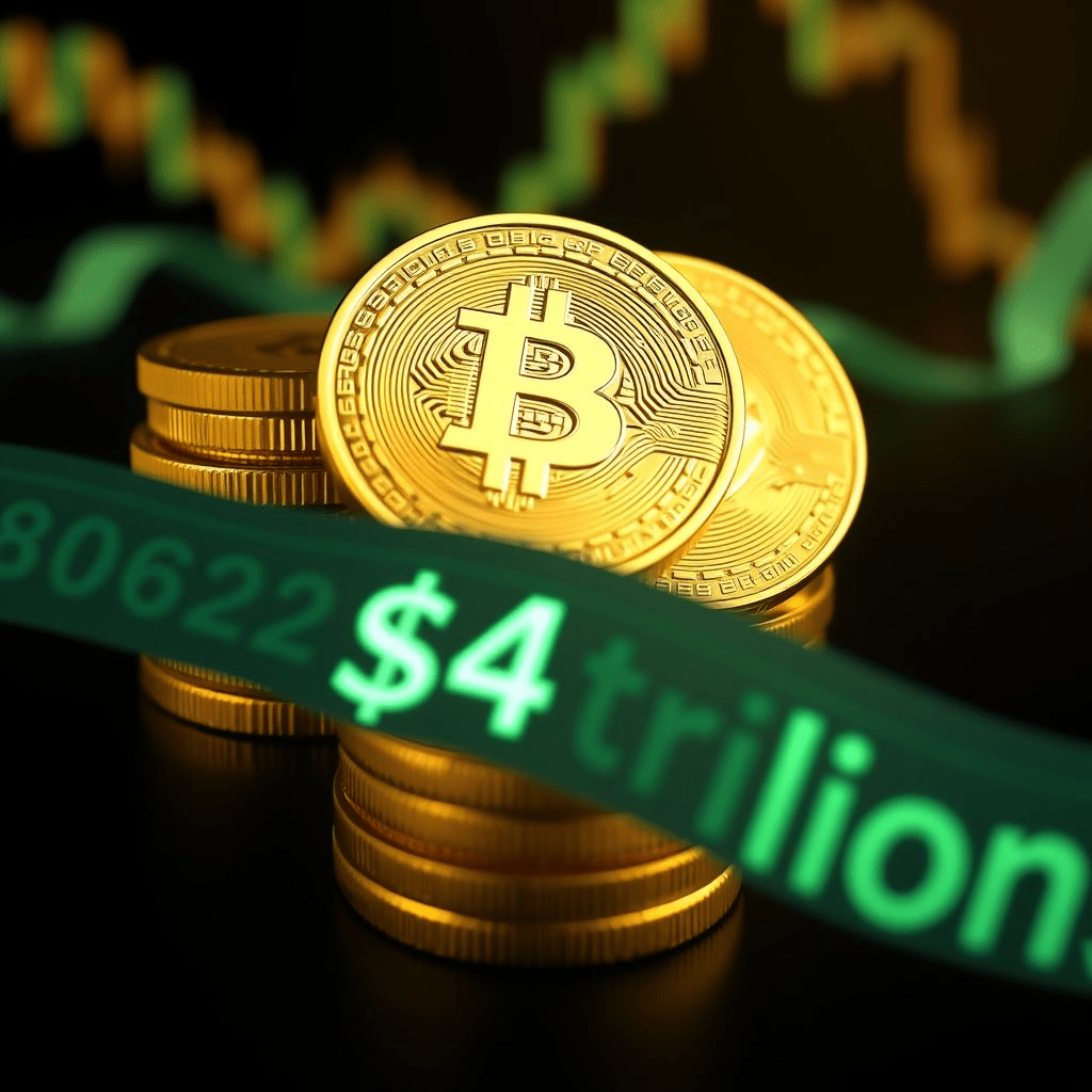 crypto market cap $4 trillion milestone with coins and charts