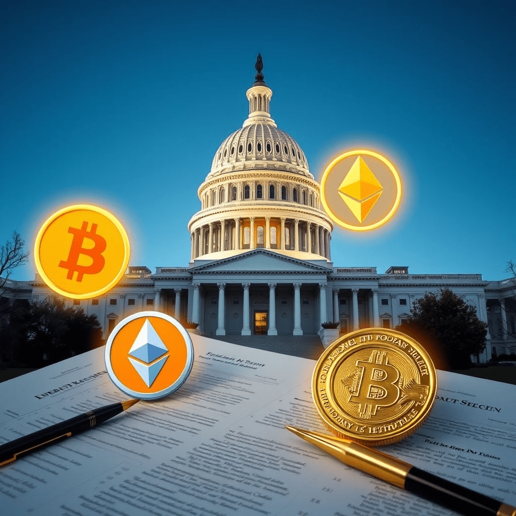 “Crypto Week legislation with U.S. Capitol and digital currency icons”