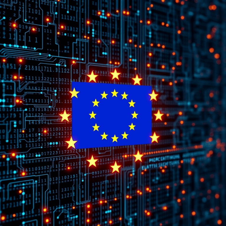 EU quantum strategy highlighted with qubit nodes and European flag