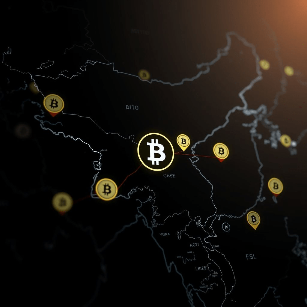 Digital map showing North Korea and blockchain symbols representing Lazarus crypto laundering