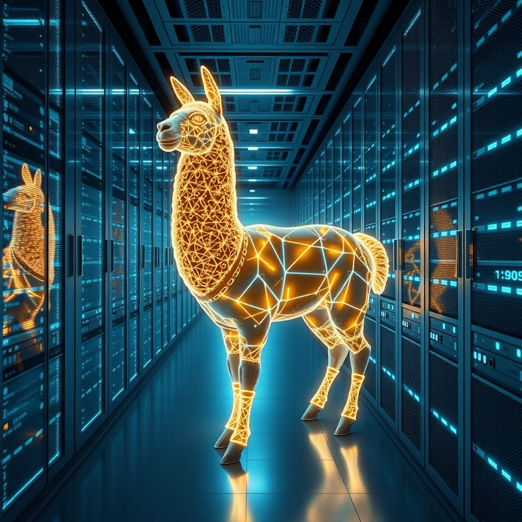Llama 4.1 open-source AI model glowing in a futuristic data center