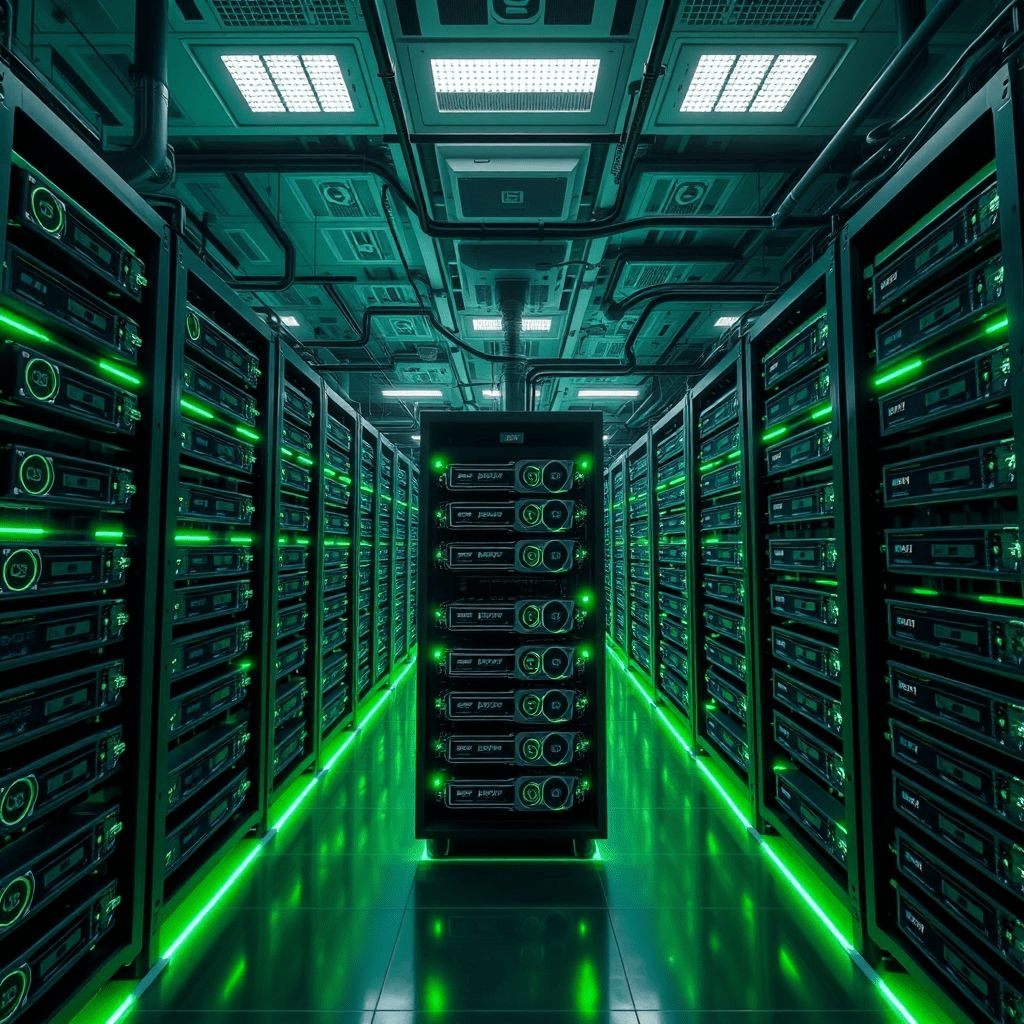 OpenAI GPU scale-up server room filled with futuristic AI compute racks