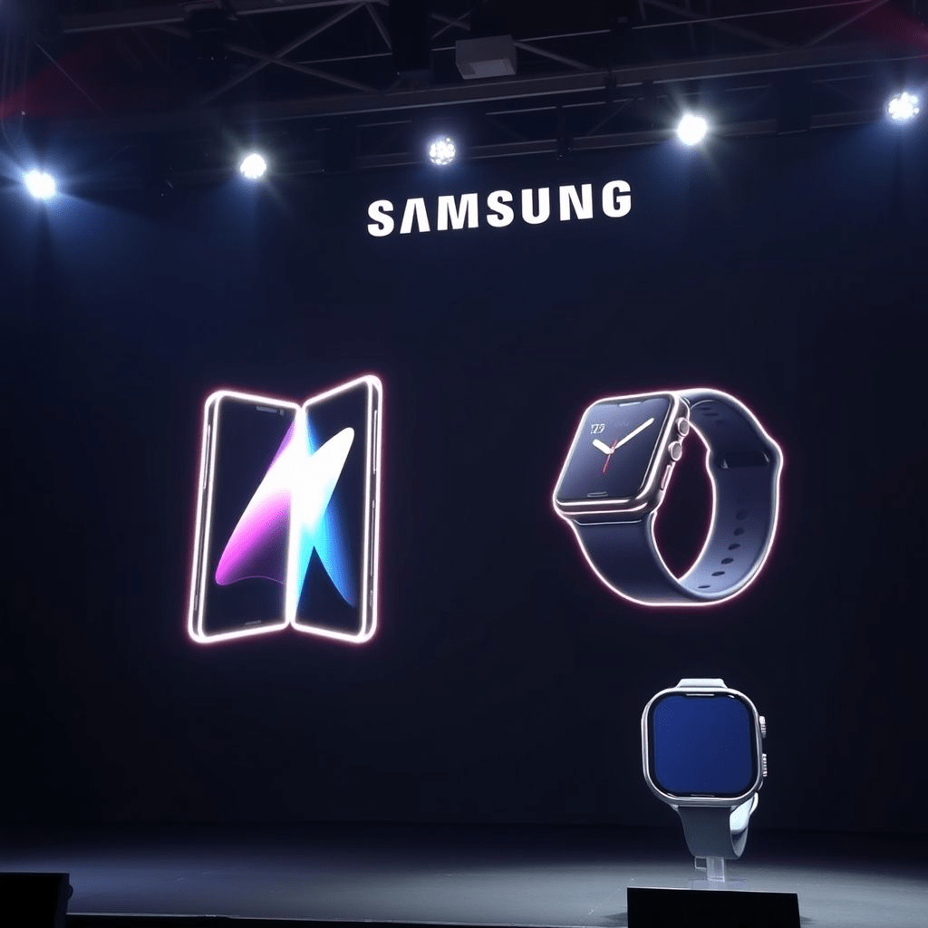 Samsung Unpacked 2025 stage with Galaxy Z Fold 7 and Watch 8 revealed