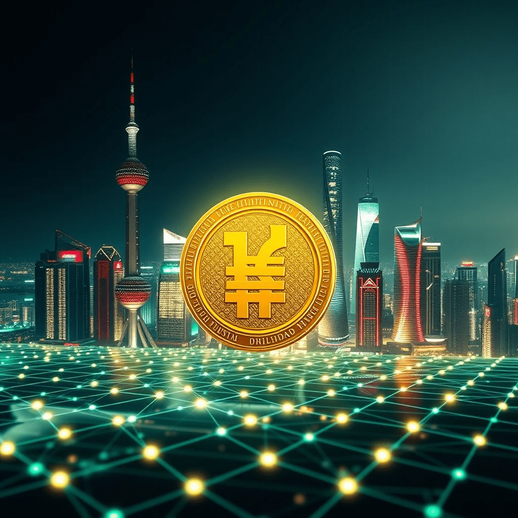 Shanghai crypto policy meeting with digital yuan and blockchain visuals