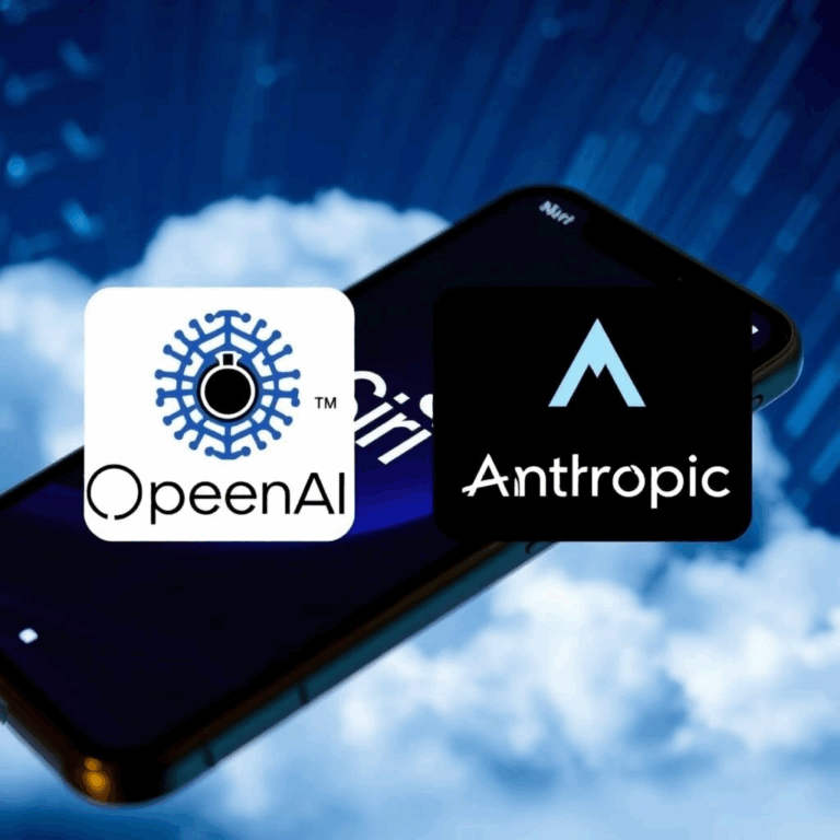 iPhone showing Siri interface with cloud AI logos – Siri AI integration
