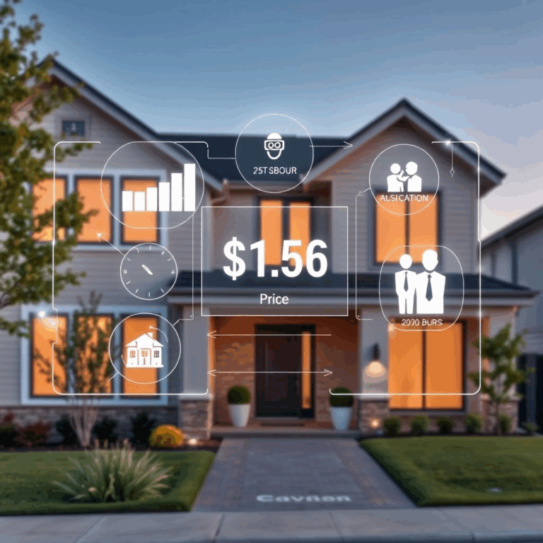 AI home selling platform visualized with a digital interface over a house.