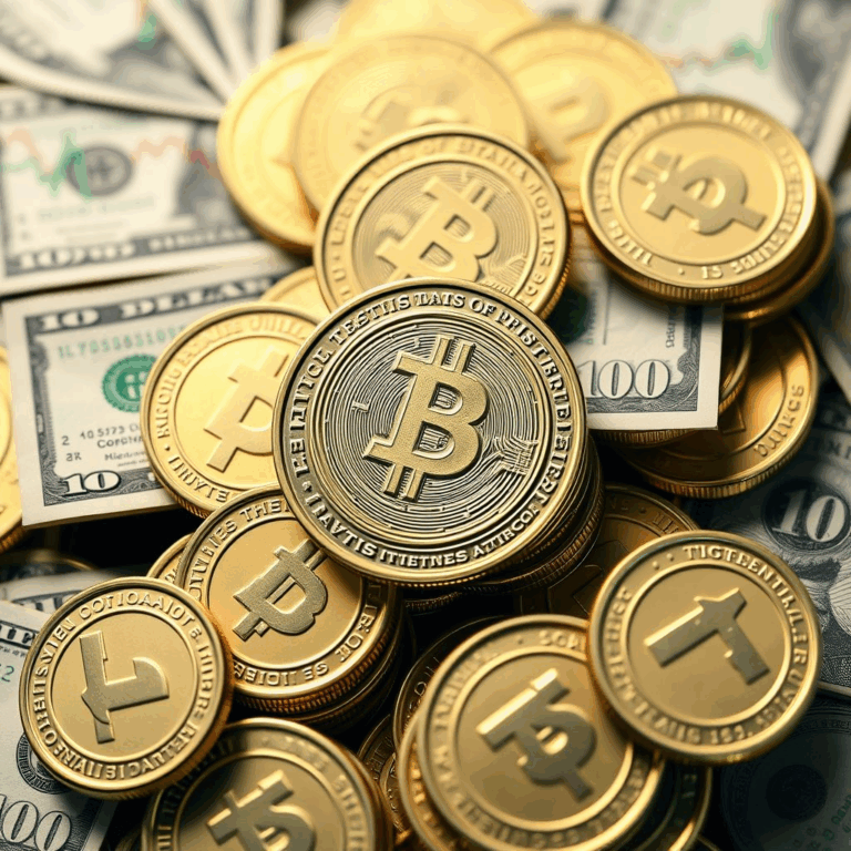 Tether Q2 profit reserves — US dollars and Tether coins with upward charts