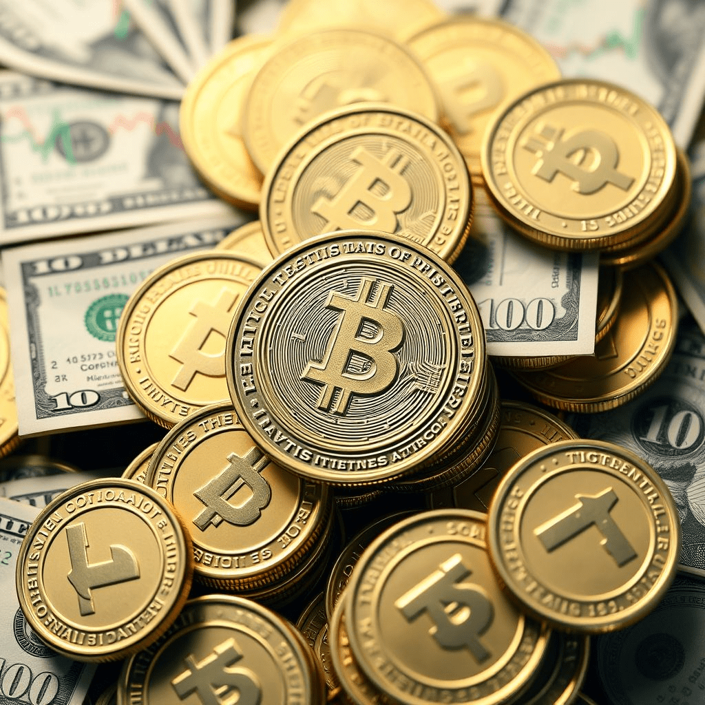 Tether Q2 profit reserves — US dollars and Tether coins with upward charts