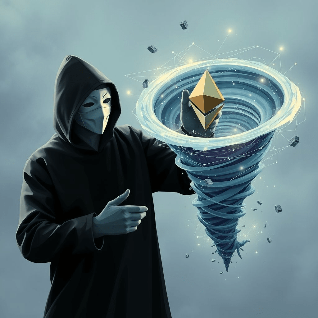 Tornado Cash laundering masked figure sending Ethereum