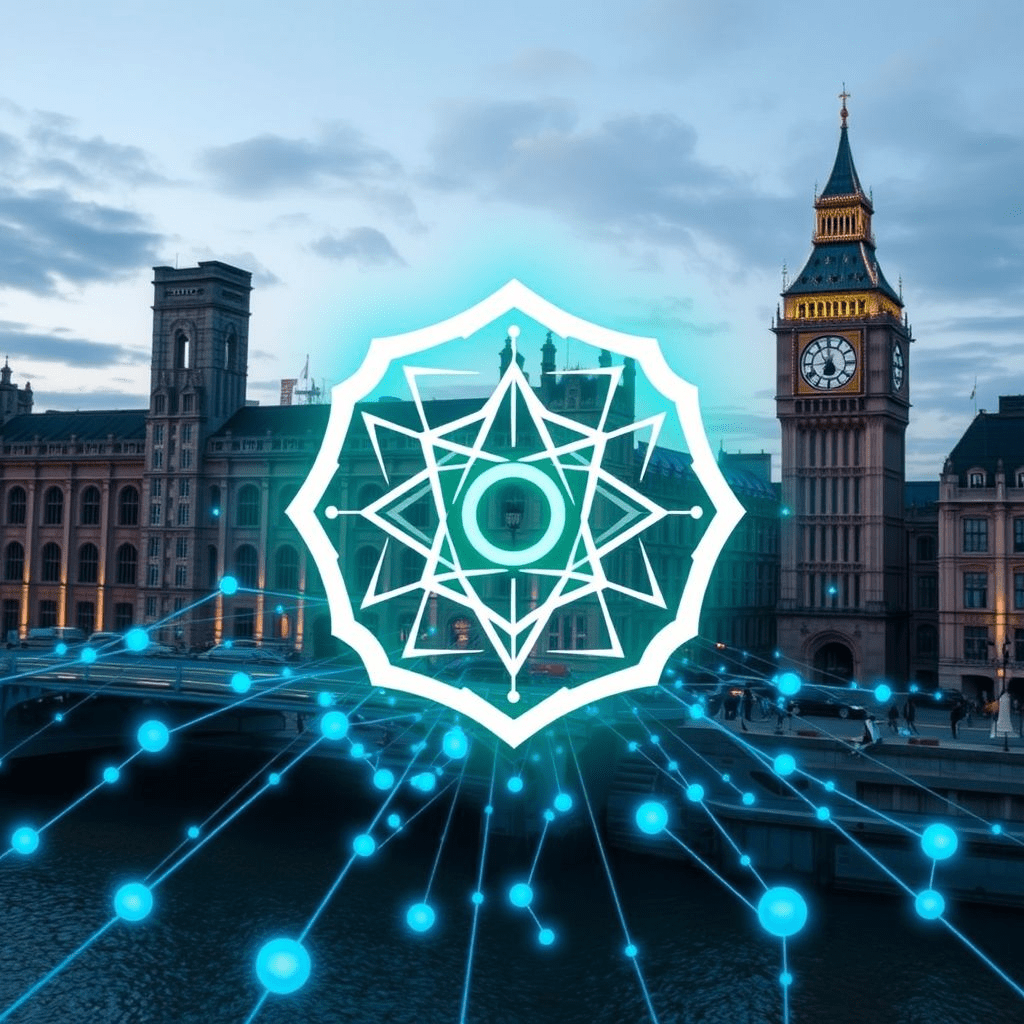 UK OpenAI MoU represented by government building and AI visual