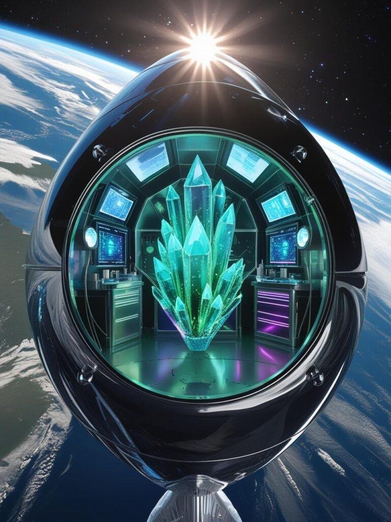 Orbital capsule and drug crystals illustrating space‑pharma funding innovation