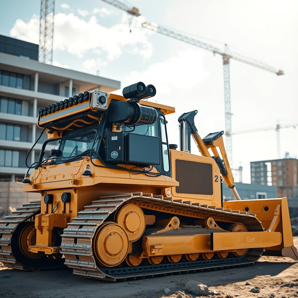 autonomous construction vehicle retrofitted by Bedrock Robotics at a worksite
