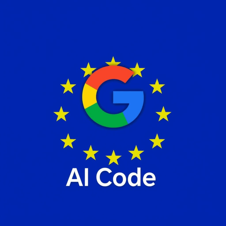 Google EU AI code graphic with EU flag and Google branding