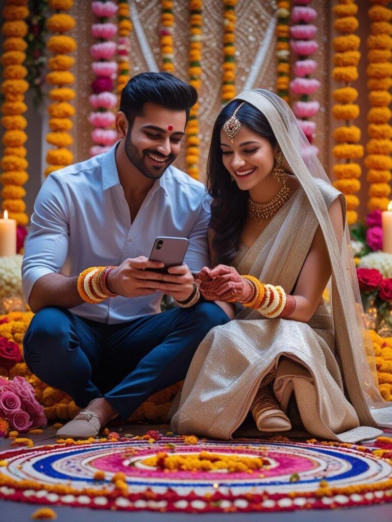 Indian couple using The Wedding Company’s digital wedding planning platform