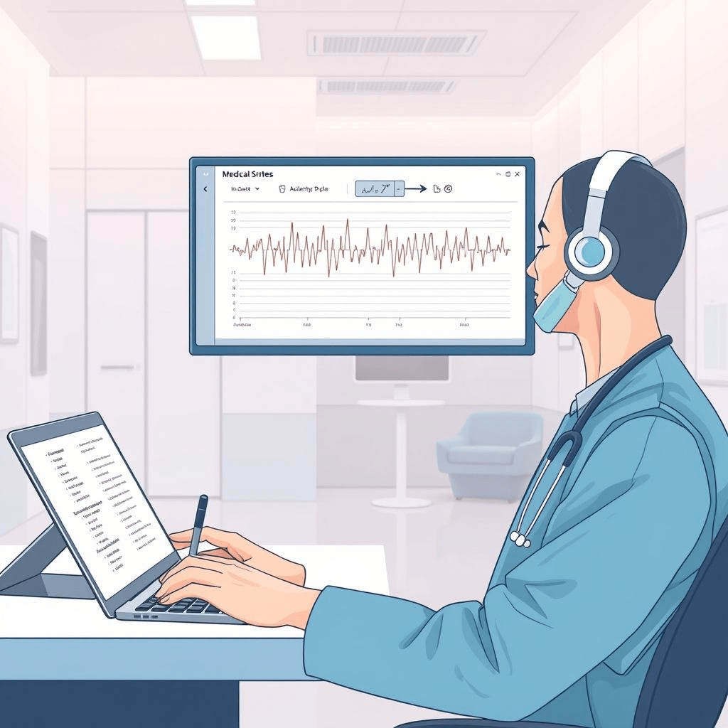 AI medical scribe interface generating real-time clinical notes and coding suggestions