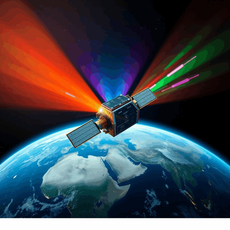 AI-native RF satellite developed by Xovian Aerospace orbiting Earth with signal beams.