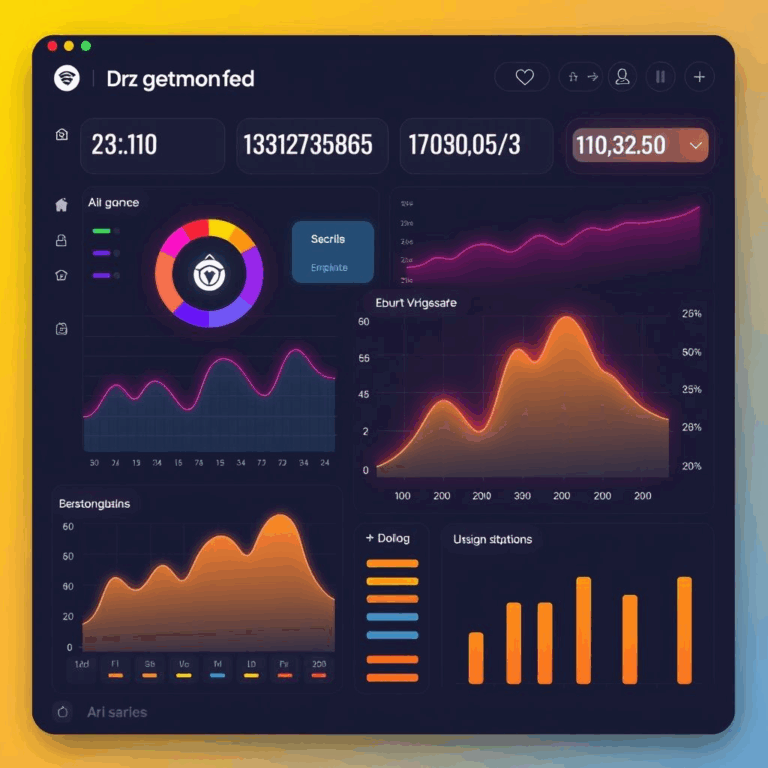 AI publishing operating system dashboard with graphs and monetization icons