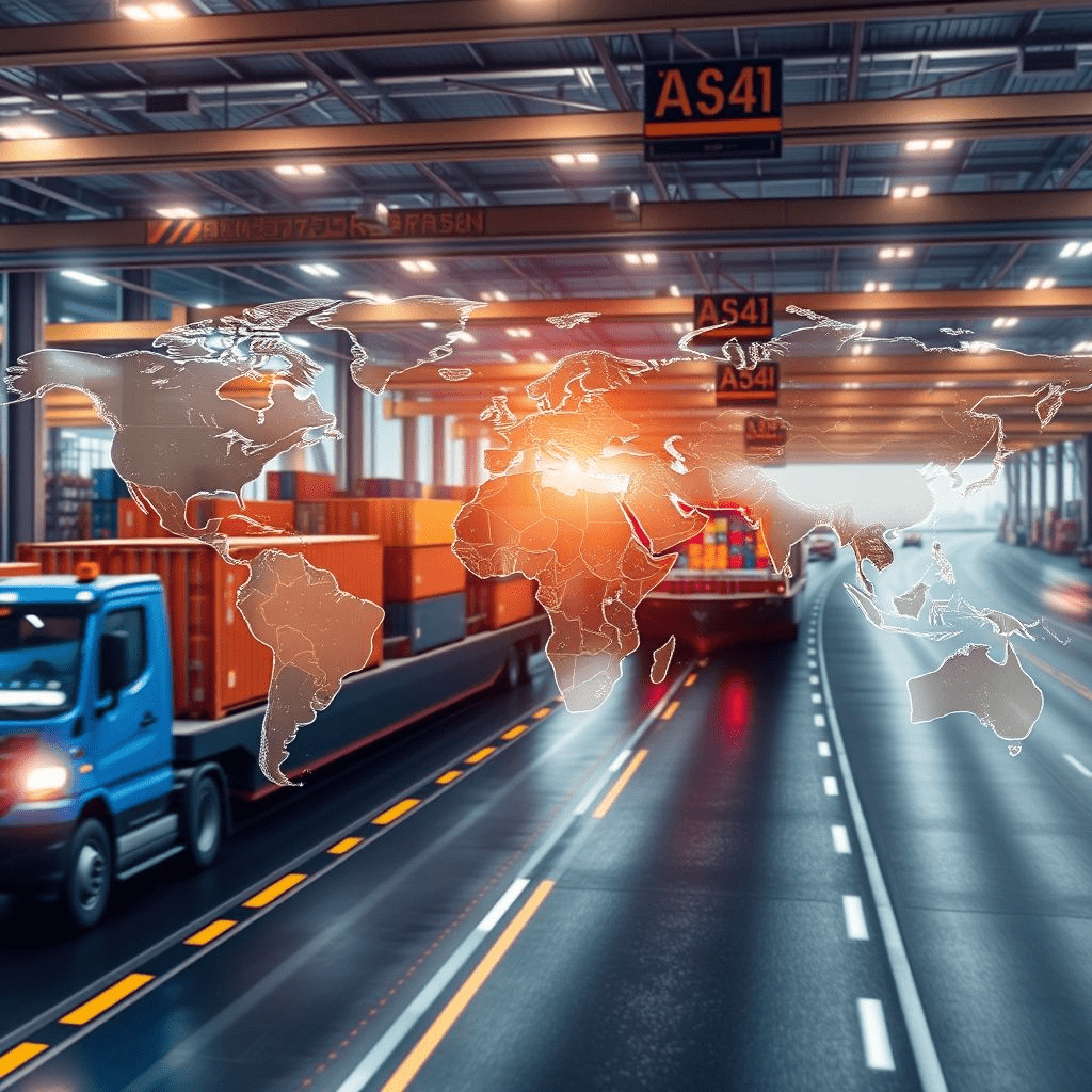 “AI freight optimization dashboard over global cargo and shipping network”