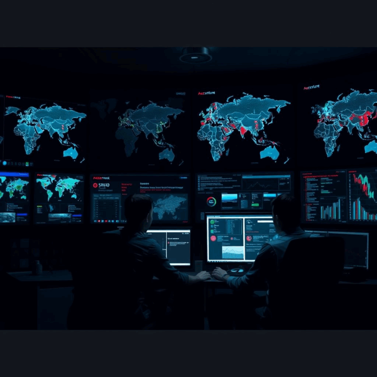 “Accenture CyberCX acquisition visualized with analysts in a security operations center”