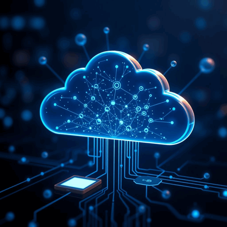 Akida cloud platform powering edge AI devices in a futuristic cloud environment.