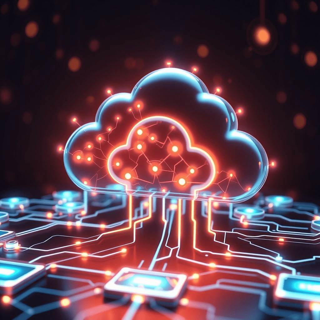 “Akida Cloud neuromorphic AI platform visualized as a glowing brain-shaped circuit in the cloud”