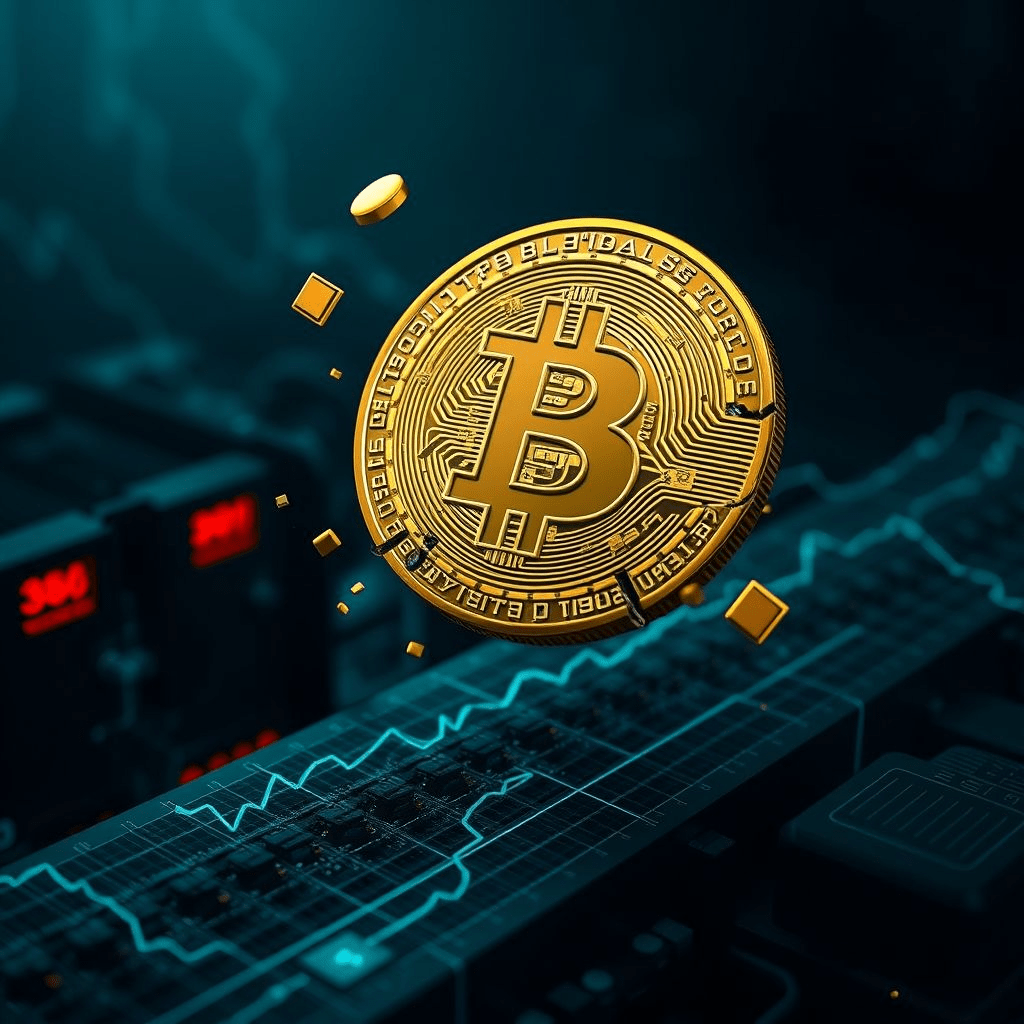 Arkham Bitcoin heist image showing stolen Bitcoin coin and mining rigs