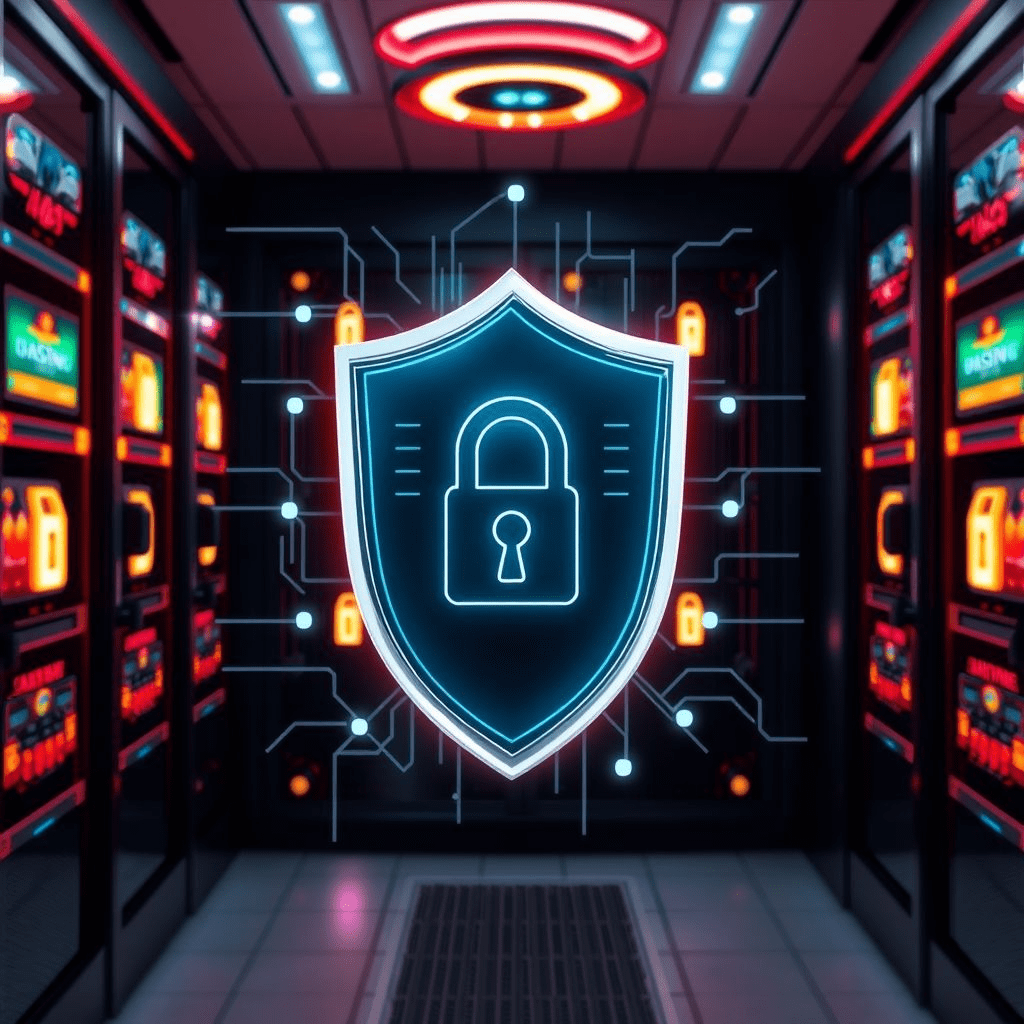A shield icon over servers representing protection after the Bragg Gaming cyberattack.