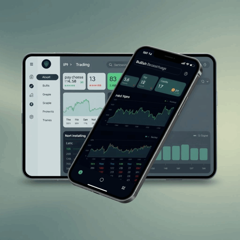Bullish IPO valuation infographic overlay on trading dashboard showing $4.23 B target