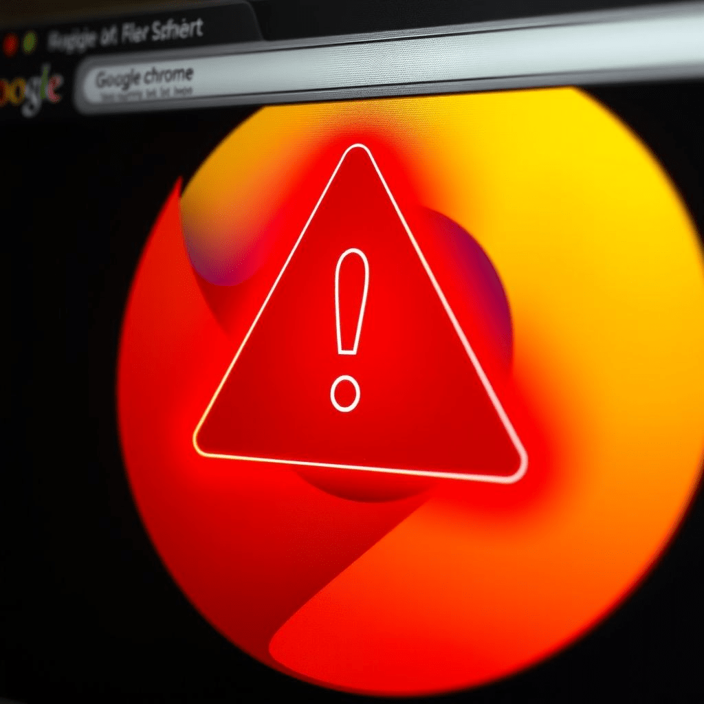 Google Chrome logo with warning symbol representing the Chrome security flaw.