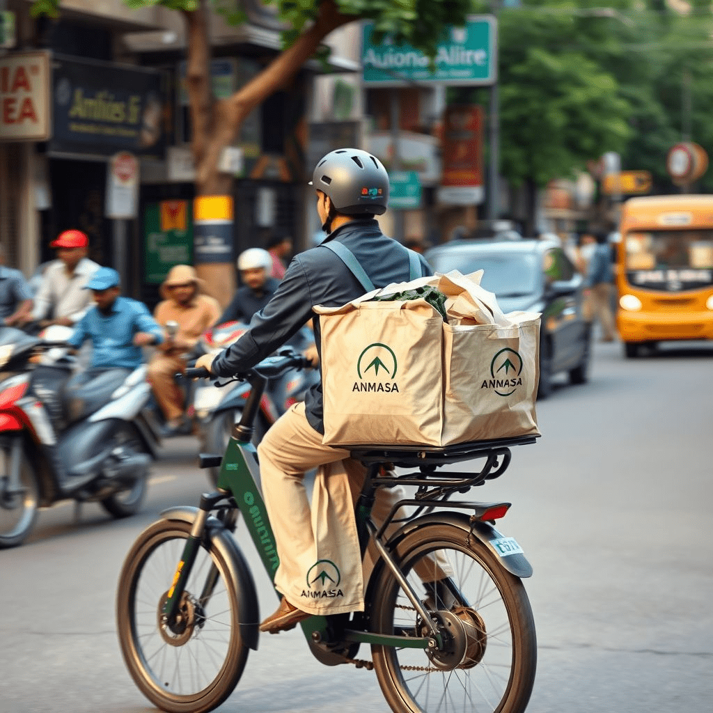 Anmasa D2C grocery startup delivery rider carrying fresh produce in urban India