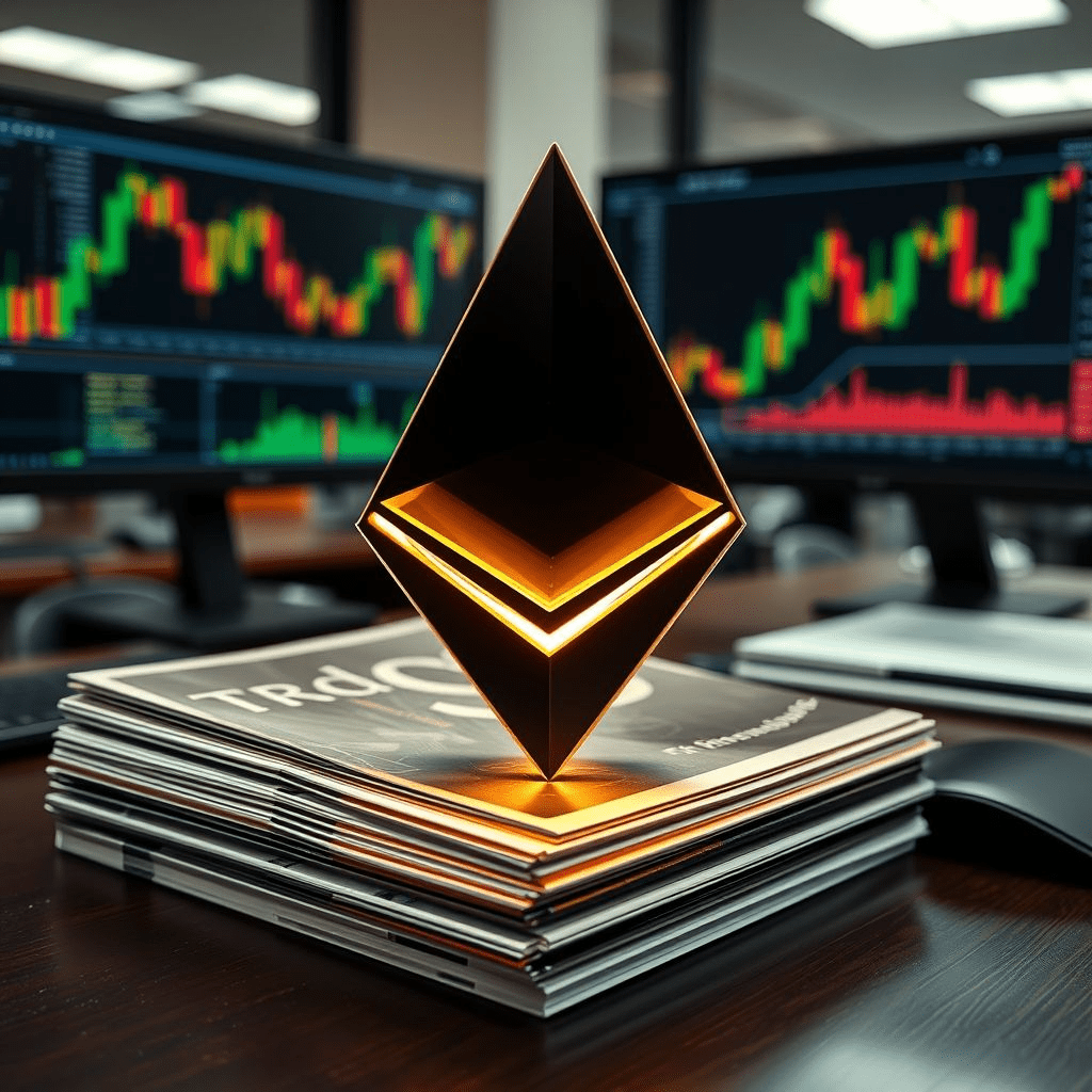 “Ethereum inflows visualized by rising bar charts behind an illuminated ETH logo”