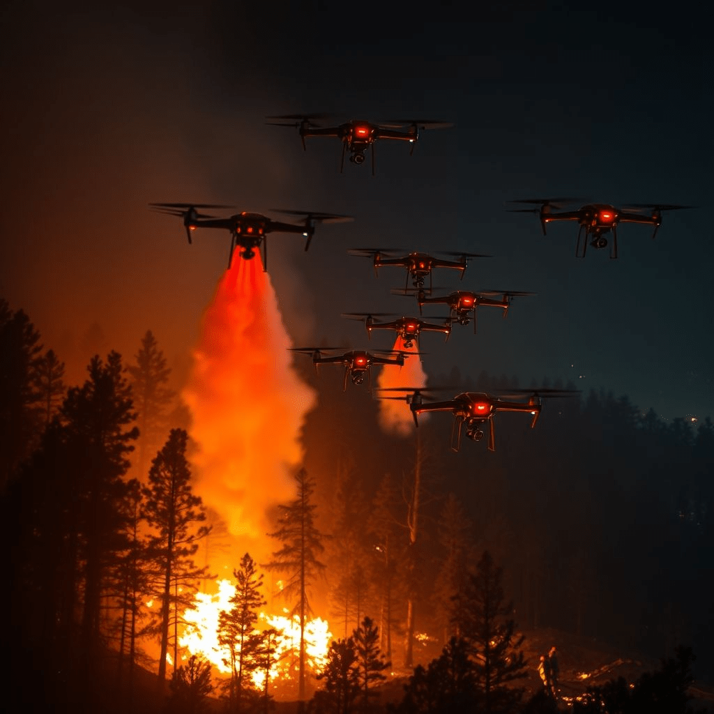 Fire Point’s autonomous drones combating wildfires with AI technology.