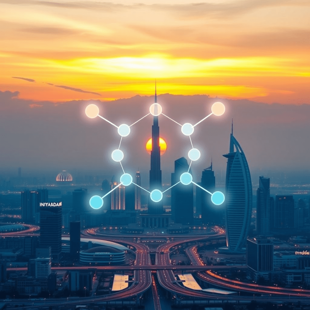 India Startup Hub Sharjah connecting Indian startups with Sharjah skyline.