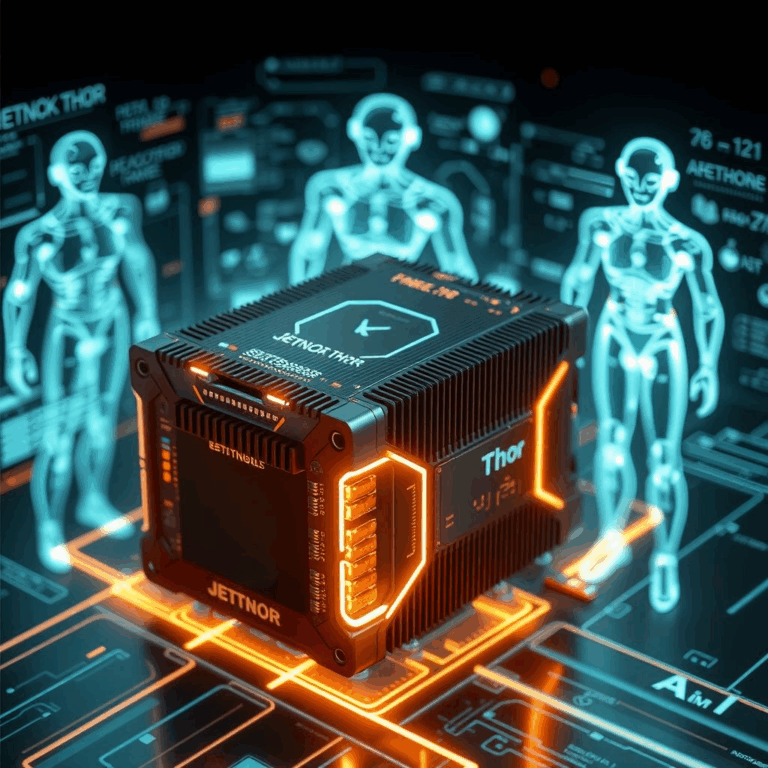 “Jetson Thor Edge AI module powering robotics with advanced AI compute.”