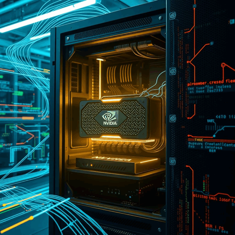 Nvidia Blackwell B200 GPU displayed in a futuristic AI server environment