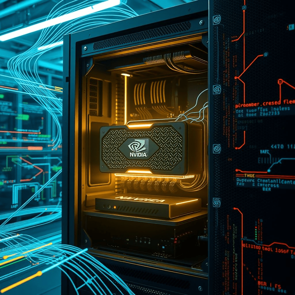 Nvidia Blackwell B200 GPU displayed in a futuristic AI server environment