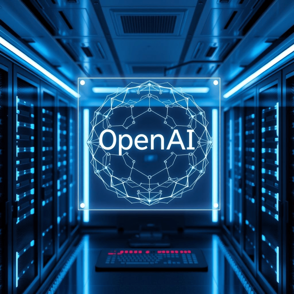 Illustration of OpenAI’s GPT-OSS model in a high-tech server environment representing open-weight AI.
