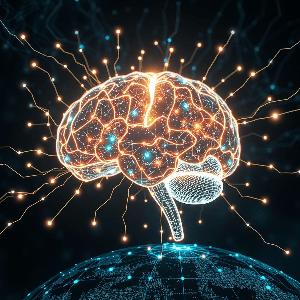 Parallel AI startup brain with neural circuits over globe